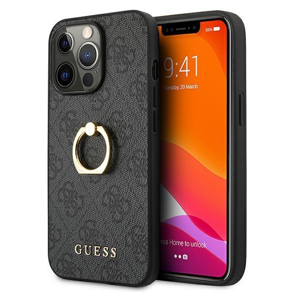 Kryt Guess GUHCP13L4GMRGR iPhone 13 Pro 6,1" grey hardcase 4G with ring stand (GUHCP13L4GMRGR)