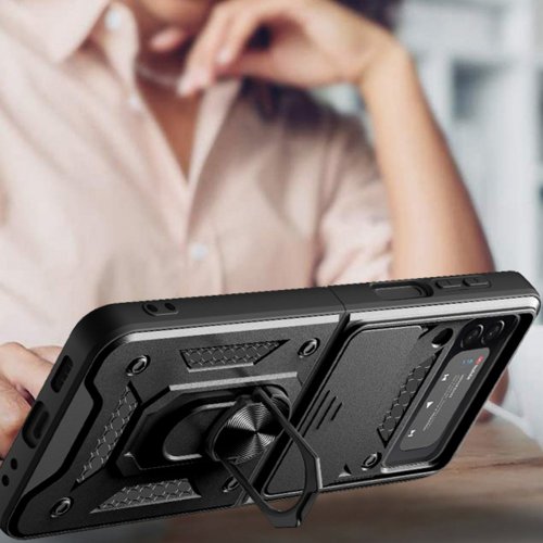 Hybridné pancierové krytie Camshield s ochranou kamery pre Samsung Galaxy Z Flip 4 - čierny