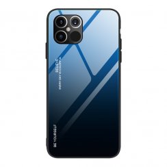 Kryt na mobil iPhone 12 Pro Max Mobi Gradient s ochranným čírym sklom a rámom z mäkkého silikónu, čierny-modrý