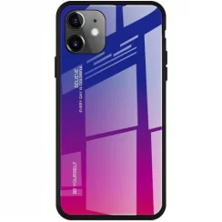 Kryt na mobil iPhone 11 Mobi Gradient s ochranným čírym sklom a rámom z mäkkého silikónu, ružový-fialový