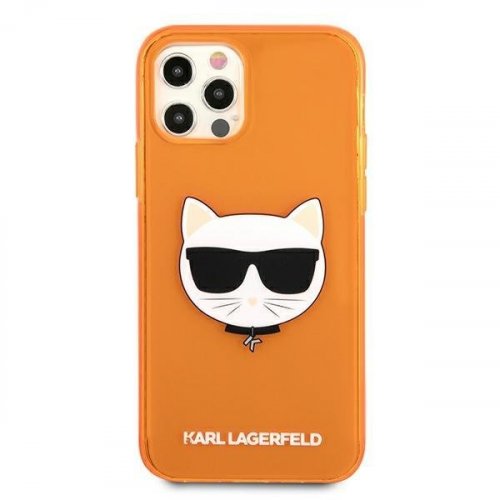 Kryt na mobil iPhone 12 Pro Max Karl Lagerfeld Glitter Choupette Fluo oranžový