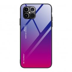 Kryt na mobil iPhone 12 Pro Max Mobi Gradient s ochranným čírym sklom a rámom z mäkkého silikónu, ružový-fialový
