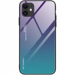 Kryt na mobil iPhone 12 Pro Max Mobi Gradient s ochranným čírym sklom a rámom z mäkkého silikónu, zelený-fialový