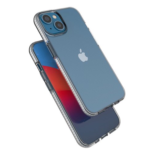 Puzdro Spring pre iPhone 14 - ultratenký transparentný gelový kryt (čierny rám)