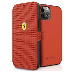 Obal na mobil iPhone 12 Pro Max Ferrari On Track Perforated Book červený