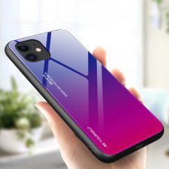Kryt na mobil iPhone 12 / iPhone 12 Pro Mobi Gradient s ochranným čírym sklom a rámom z mäkkého silikónu, ružový-fialový