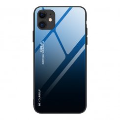 Kryt na mobil iPhone 12 / iPhone 12 Pro Mobi Gradient s ochranným čírym sklom a rámom z mäkkého silikónu, čierny-modrý
