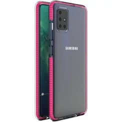 Kryt na mobil Samsung Galaxy A51 Mobi Spring s gélovým povrchom, odolný, transparentný s tmavo ružovým rámom
