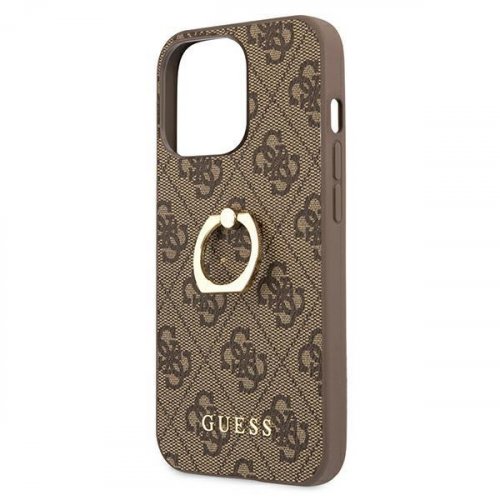 Kryt na mobil iPhone 13 Pro Guess Ring Stand hnedý