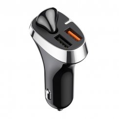 Nabíjačka do auta s bezdrôtovým slúchadlom, 2x USB, Bluetooth 5.0 30W 2,1 A, rýchlo nabíjačka Quick Charge 3.0, čierna