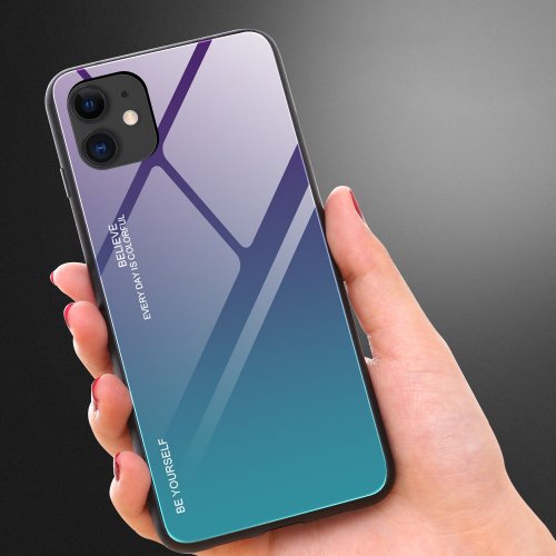 Kryt na mobil iPhone 12 Mini Mobi Gradient s ochranným čírym sklom a rámom z mäkkého silikónu, čierny-modrý