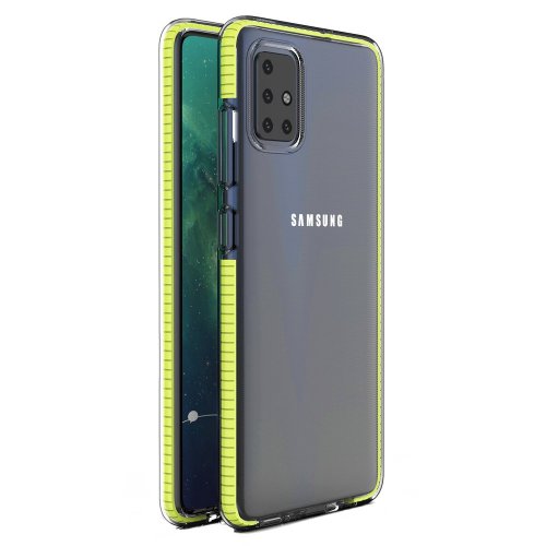 Kryt na mobil Samsung Galaxy A51 Mobi Spring s gélovým povrchom, odolný, transparentný s žltový rámom