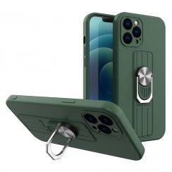 Kryt na mobil iPhone 13 Mini Mobi Ring Silicone tmavo zelený