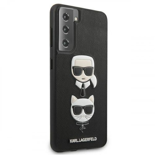 Kryt na mobil Samsung Galaxy S21+ 5G (S21 Plus 5G) Karl Lagerfeld Saffiano Ikonik Karl & Choupette Head čierny