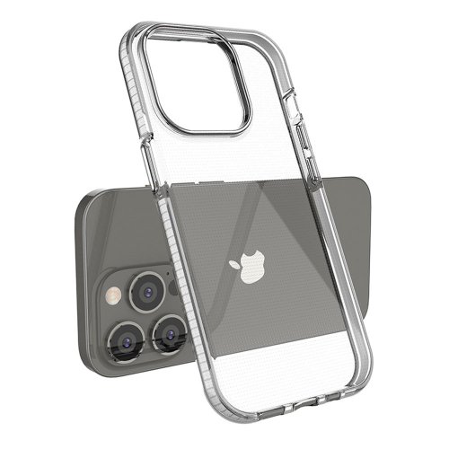 Puzdro Spring pre iPhone 14 Pro - ultratenký transparentný gelový kryt (čierny rám)